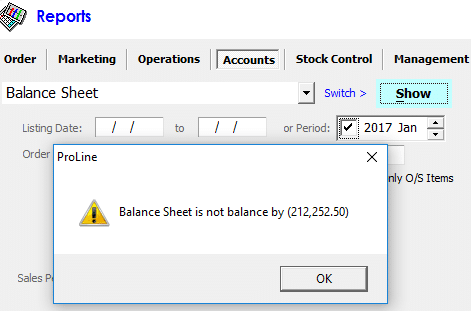 Balance Sheet prompt message